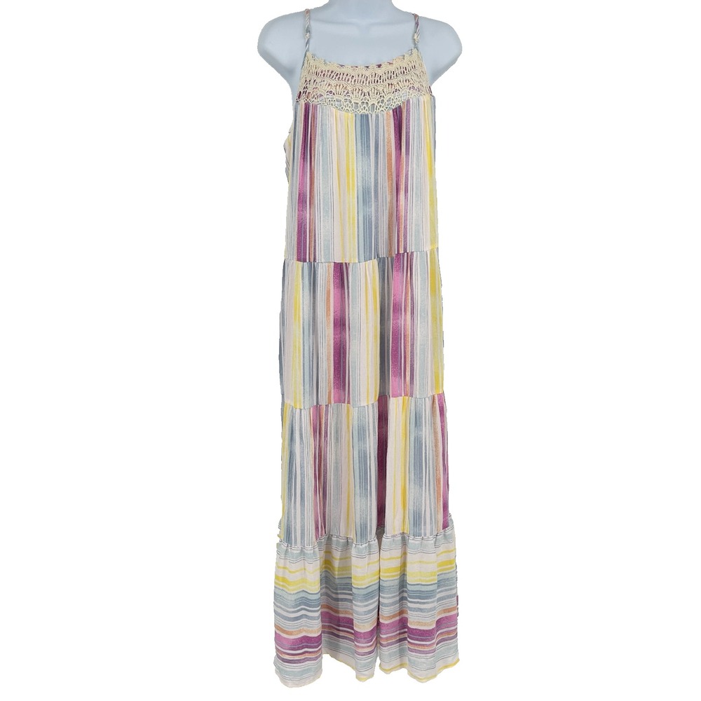 Tiered Country Cottage Lagenlook Maxi Dress Womens XL Colorful Boho Hippie